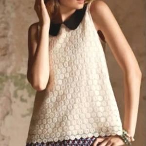 Anthropologie Lili's Closet Delancy Ivory Lace Black Collar Sleeveless Top Sz Lg